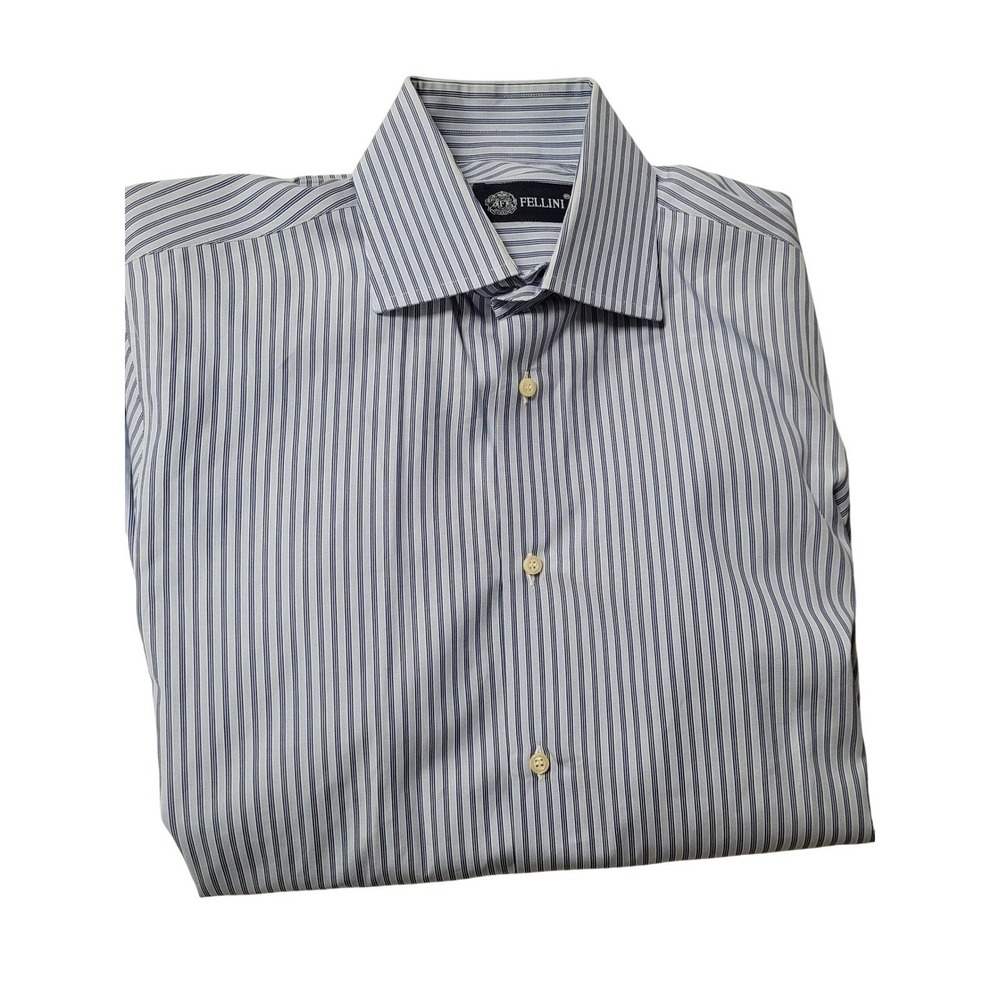 Fellini Mens Dress Shirt Blue‎ Long Sleeve Striped Size 16.5 X 33 Businesswear
